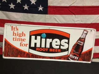 Rare.  Vintage Its High Time For Hires Root Beer Embossed Tin Sign With Bottle.
