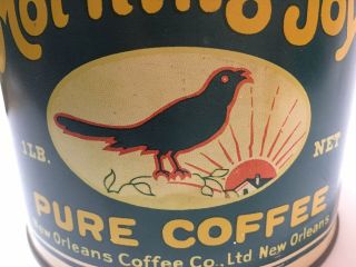 RARE Antique MORNING JOY Coffee Tin Can American Coffee Co Orleans 3