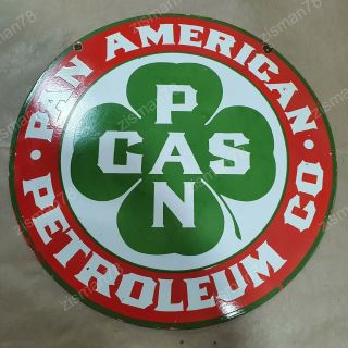 Pan - Am,  Ford V8 2 Sided Vintage Porcelain Sign 30 Inches Round