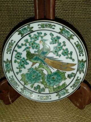 Japanese Gold Imari 6” Porcelain Plate Peacocks Flower Plate Signed Japan