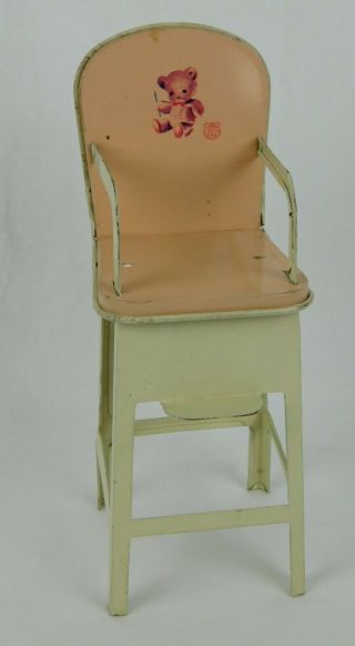 Vintage J.  Chein & Co.  Doll Sized High Chair 8 " Metal Paint Usa