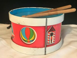 Vintage Tin Litho Toy Drum Ohio Art 6 1/2 "