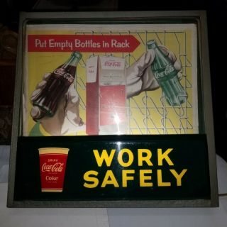 Rare Vintage 1950s Coca - Cola Light - Up Sign - " Work Safely "