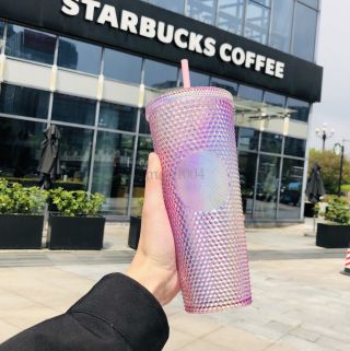 Starbucks Tumbler China Pink Sakura Cherry Blossoms Studded 24oz Cold Water Cup