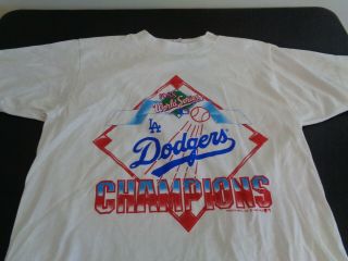Los Angeles Dodgers World Series 1988 Trench Vintage Large Shirt Usa Made Mlb