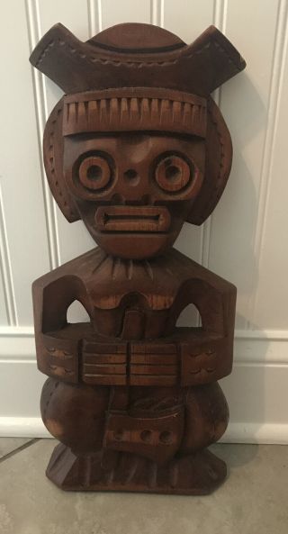 Primitive Unique Wood Carving Tribal Folk Wall Art Man With Axe 17” Tall