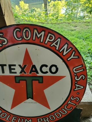 Vintage ? Texaco Motor Oil Double Sided Porcelain Flange Gas Sign 18 