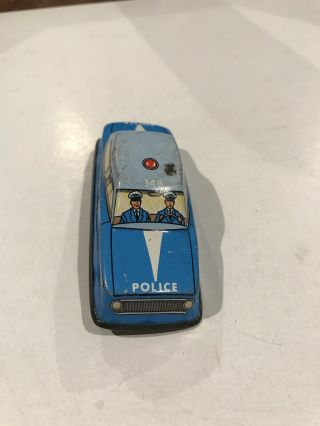 Vintage Technofix Blue Police Tin Wind Up Toy Car 3 3/8 "