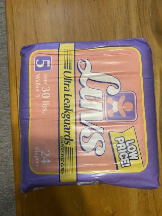 Vintage Luvs Diapers Xl Girls Walker 3 Plastic Backed Size 5 Package Rare 90s 2