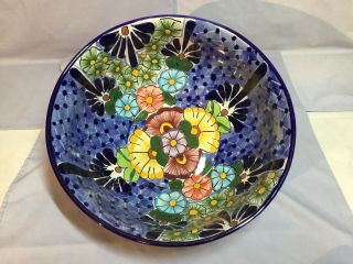 TALAVERA CASTILLO Mexican Folk Pottery Large SERVING BOWL Vibrant Floral Motif 2