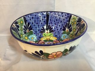 TALAVERA CASTILLO Mexican Folk Pottery Large SERVING BOWL Vibrant Floral Motif 3