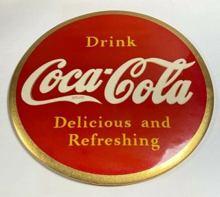 1938 Coca Cola Celluloid Delicious And Refreshing Sign Button 9 " Minty