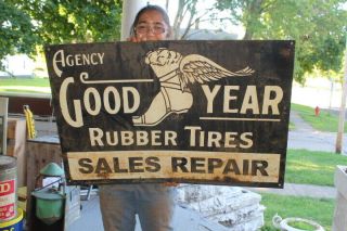 Large Agency Goodyear Rubber Tires Sales Repair Gas Oil 36 " Metal Sign