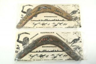 2 Vintage Boomerangs Made In Australia Wood Hand Painted In Packaging Gifts