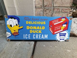 C.  1950s Vintage Donald Duck Ice Cream Sign Porcelain Rare Sign Disney