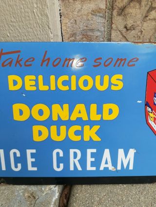 c.  1950s Vintage Donald Duck Ice Cream Sign Porcelain Rare Sign Disney 3