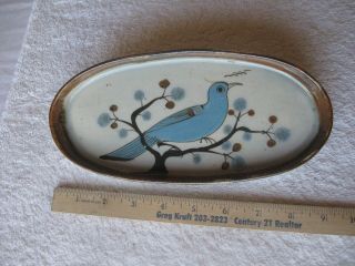 Ken Edwards Hand Painted Tonala Mexico Pottery Blue Bird Oval Dish - Tray