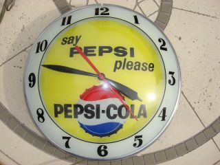 1961 Pepsi Double Bubble Clock - Say Pepsi Please - 15 " -