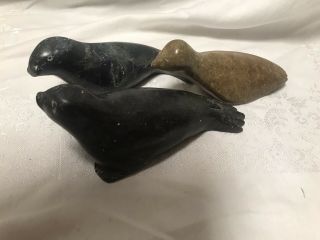 3 Canadian Canada Eskimo Inuit Art Seal Figurine Soapstone Carvings