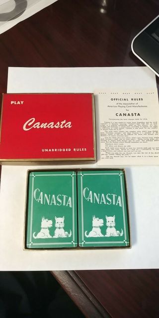 Vintage 1950s Arrco Playing Cards Dog Canasta Set Complete With Instructions