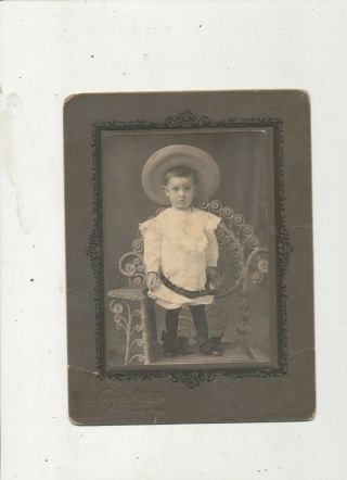 D3927 Cabinet Card Photograph Little Boy Big Hat Belt Abilene Texas