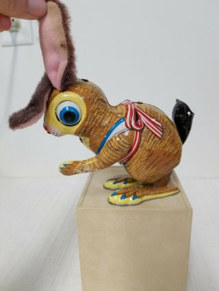 Vintage Japan Tin Wind Up Mechanical Hopping Bunny Toy Missing One Arm & Carrot