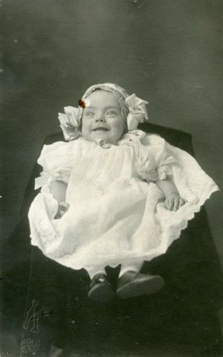 Vintage B&w Postcard Photograph Baby Girl In Special Outfit.  Early 1900 