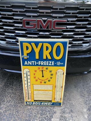 Vtg Pyro Antifreeze Thermometer Store Sign Anti - Freeze No Boil Away Rare Gas Oil
