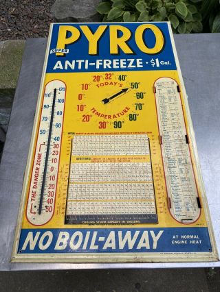 Vtg Pyro Antifreeze Thermometer Store Sign Anti - freeze No Boil Away Rare Gas Oil 2