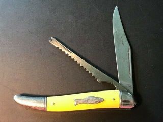 Vintage Imperial Sportsmaster Fish Pocket Knife 2 Blade Usa Providence Ri 4 1/4 "