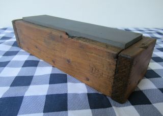 Vintage Sharpening Stone Whetstone Primitive Pine Wood Case,  Fine/Medium Grit 2
