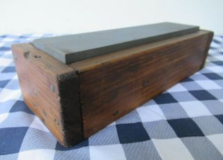 Vintage Sharpening Stone Whetstone Primitive Pine Wood Case,  Fine/Medium Grit 3