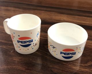 Vintage Doll Size Pepsi Cup And Bowl,  Plastic,  2” Size,  In