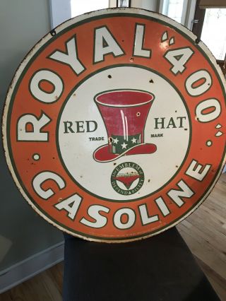 Red Hat Royal 400 Gasoline Porcelain Sign 30”