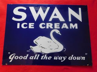 Vintage Swan Double Sided Porcelain Ice Cream Sign 28 X 20 1/2