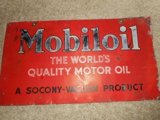 Very Rare Vintage Mobiloil Mobil Oil Gas Station Socony Vacuum Advertising Sign