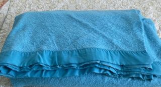 Vintage Chatham 100 Acrylic King Size Blanket 102” x 90” Satin Trim Blue USA 3