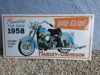 Large Harley - Davidson Motorcycle The 1958 Duo - Glide Gas Oil 48 " Metal Sign