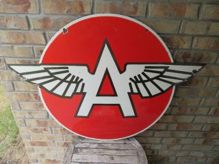 Vintage Porcelain Flying A Motor Oils Double Sided Sign 42 By 30 Inches