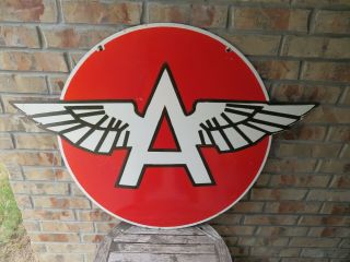 Vintage Porcelain Flying A Motor Oils Double Sided Sign 42 by 30 Inches 2