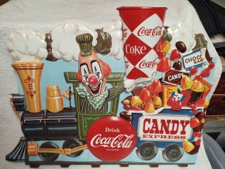 Very Rare Vintage 1950 Coca Cola Vacuform 3 - D Clown Circus Candy Train Sign