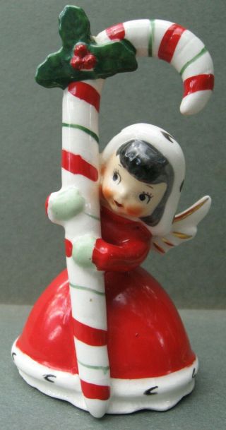 Vintage Napco Christmas Candy Cane Girl Angel Bell,  1956