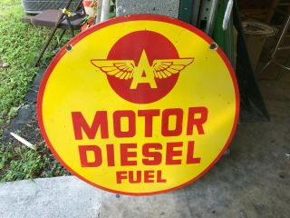 " Flying A Diesel Fuel " Large Heavy Double Sided Porcelain Sign (30 " Inch)