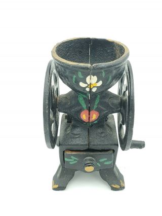 Vintage Miniature Cast Iron Coffee Grinder Black Tole Paint