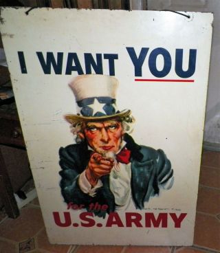 Rare Double Sided U.  S.  Army Uncle Sam " I Want You " Recruiting Sign