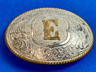 Justin Boot Co.  Silver Made In Mexico 4 " Western Letter Initial E Belt Buckle