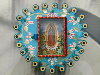 Virgen De Guadalupe Virgin Mary Mexican Metal Nicho Hand Painted 5x4.  5x0.  5 N36