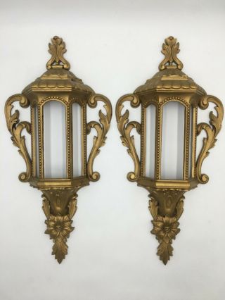 Vintage Mcm Burwood Products Co Resin Caged Wall Sconces Candle Holders