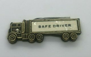 Vintage Colonial Semi Truck Safe Driver Brass Dual Blade Pocket Knife Us Made