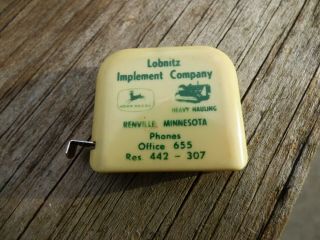 Vintage John Deere Tape Measure 4 Leg Logo Lobnitz Implement Renville Minnesota
